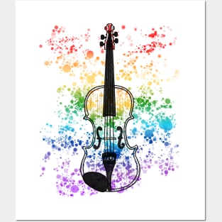 Violin Rainbow Colours Violinist String Player Orchestra Musician Posters and Art